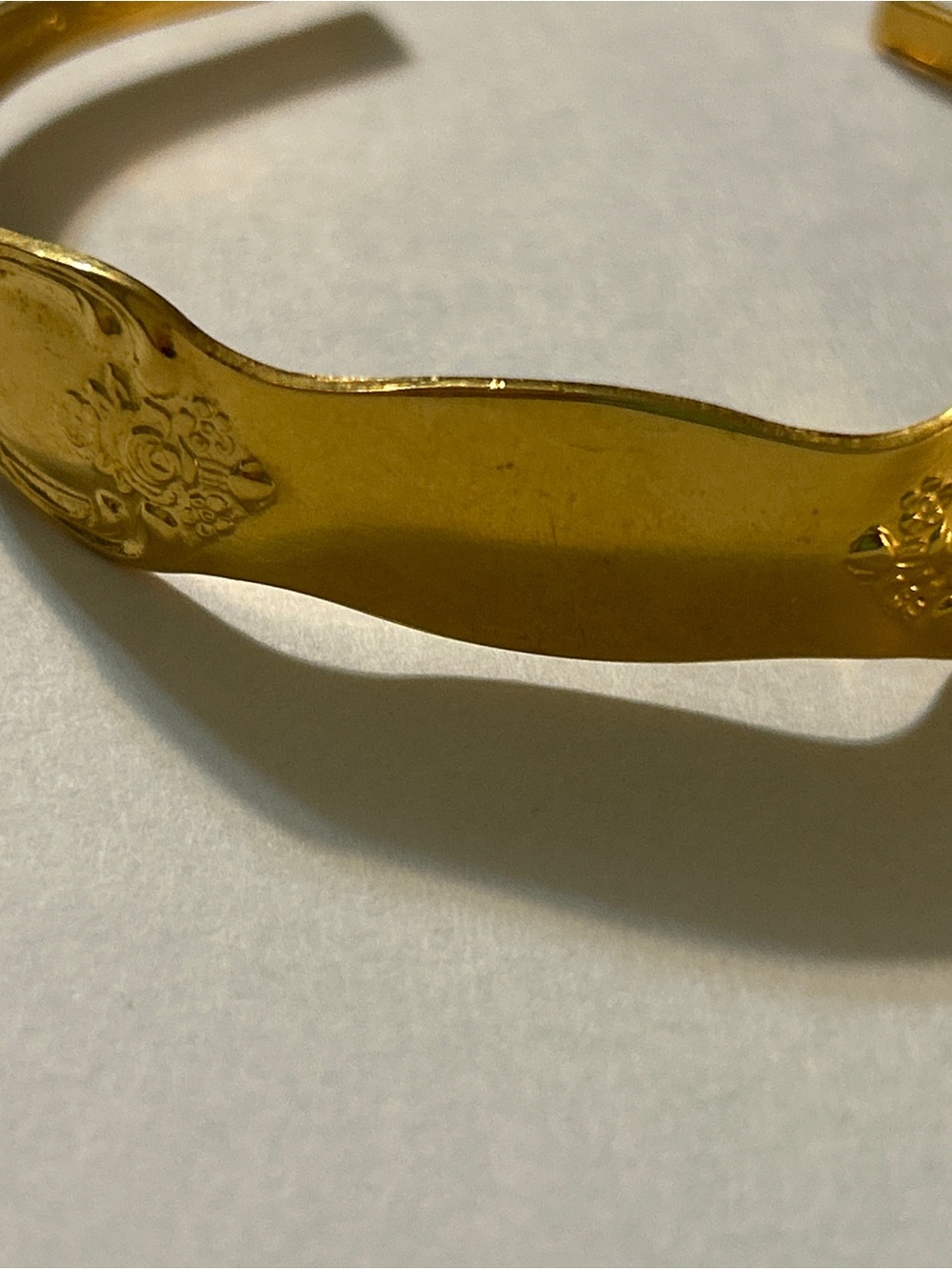 Vintage Wm A Rogers Oneida Ltd Rose Spoon Cuff Bracelet Gold Tone Ornate